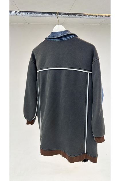 D-T-1120 Büyük Beden Arkası Modal Denim Ceket - Antrasit