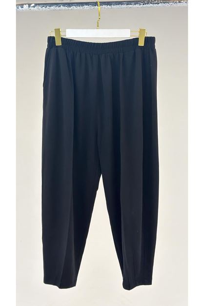 T-57045 Büyük Beden Önü Bağlama İp Detaylı Modal Pantolon - Siyah