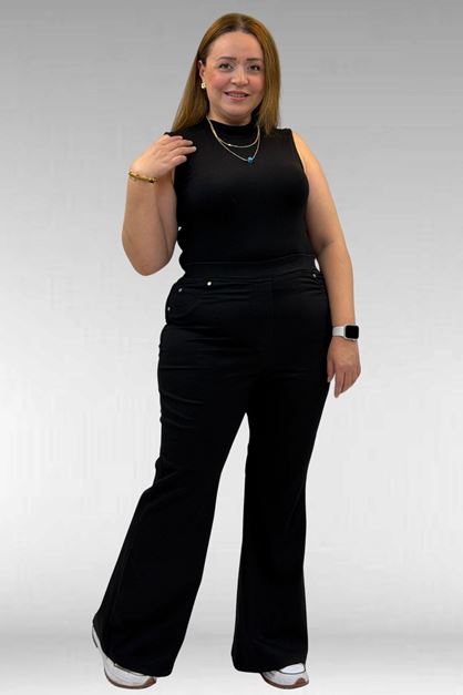 9182-10 Büyük Beden Bolpaça Beli Lastikli Kot Pantolon - Kar Yıkama Buz Mavi - kopya