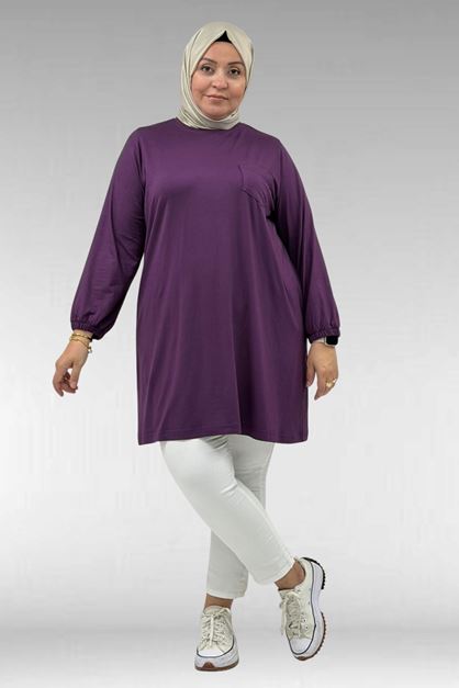 38014 Plus Size Pocket Detailed Combed Cotton Tunic - Navy blue