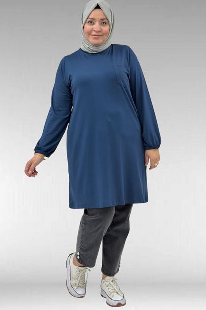 38014 Plus Size Pocket Detailed Combed Cotton Tunic - Lilac
