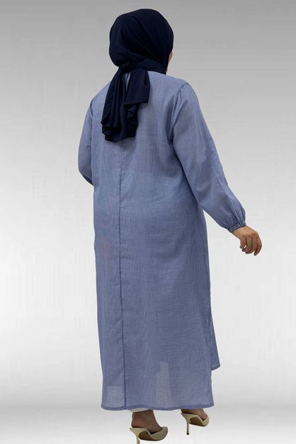 68042 Büyük Beden Kolu Lastikli Pitikare Tunik - Pitikare Saks