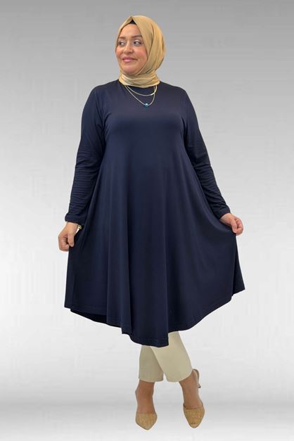 28016 Büyük Beden Mevlana Penye Tunik - Lacivert