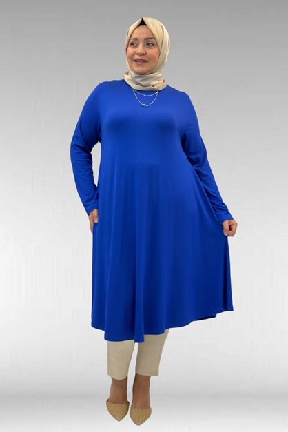 28016 Büyük Beden Penye Mevlana Tunik - Saks
