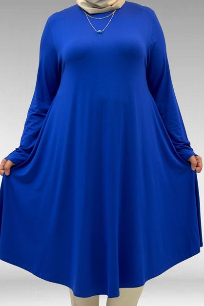 28016 Büyük Beden Penye Mevlana Tunik - Saks