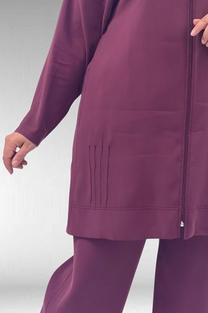 67054 Büyük Beden Fermuarlı Pantolonlu Cupra Takım - Bordo