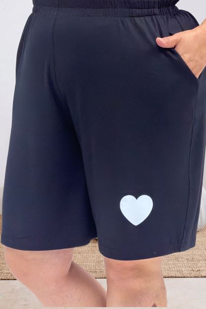 67807 Büyük Beden Baskılı Şort-Tişört Pijama Takımı - Siyah