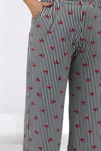 67808 Büyük Beden Kombinli Modal -Milan Pijama Takımı - Kırmızı Kurdele Desenli