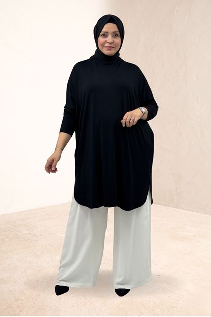 38111 Plus Size Basic Combed Cotton Tunic - Black