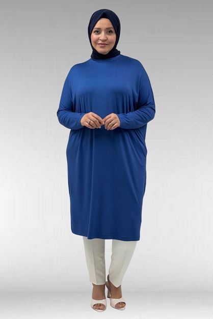 28092 Plus Size Low Sleeve Combed Cotton Tunic-Indigo