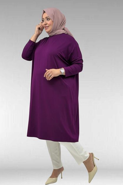 28092 Plus Size Low Sleeve Combed Cotton Tunic-Indigo