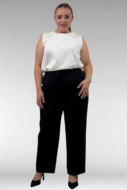 D-29021 Büyük Beden Beli Düğmeli Double Pantolon - Siyah