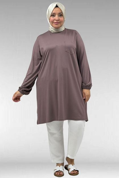 38014 Büyük Beden  Basic Penye Tunik - Vizon