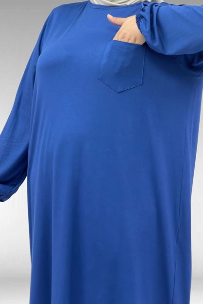 38014 Büyük Beden  Basic Penye Tunik - İndigo