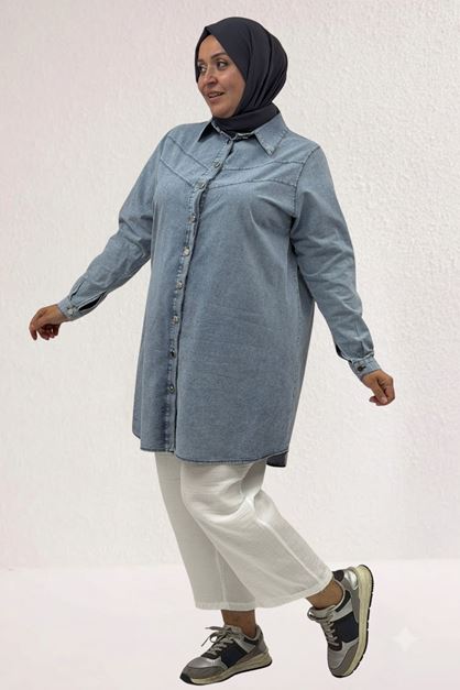 47008 Large Size Lyocell Tassel Trousers Suit-Blue
