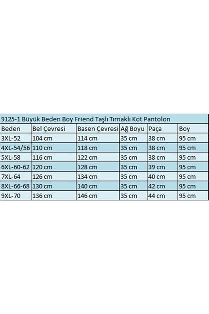 9125-7 Büyük Beden Boy Friend Kot Pantolon - Kar Yıkama Buz Mavi
