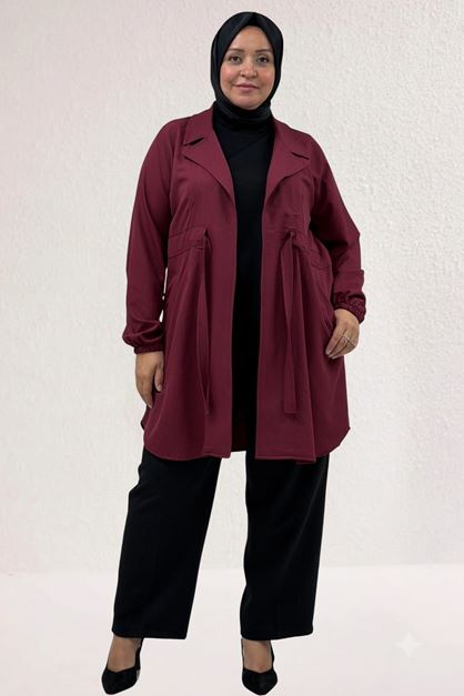 63018 Büyük Beden Bağlamalı Nora Ceket - Bordo