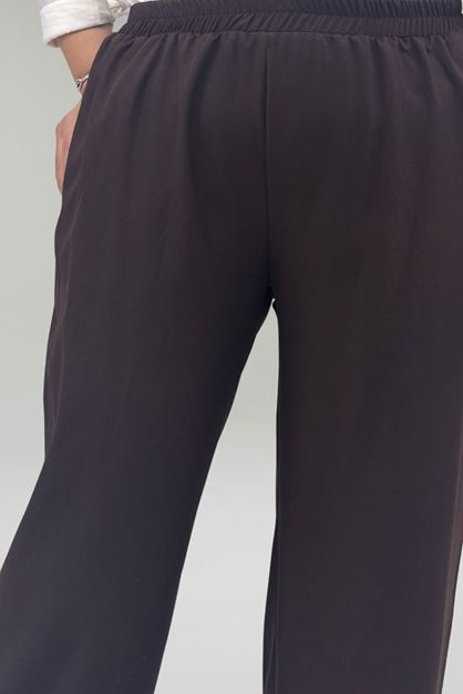 69015 Büyük Beden Bolpaçalı Beli Lastikli Nora Pantolon - Kahve