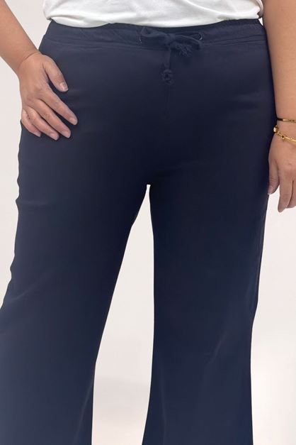 5041 Beli Bağcıklı İspanyol Paça Pantolon - Siyah