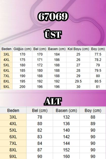 67069 Büyük Beden Düşük Kol  Modal Pantolonlu Takım - Haki