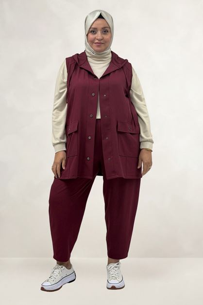 67057 Büyük Beden Yelek-Pantolon Nora Takım - Bordo