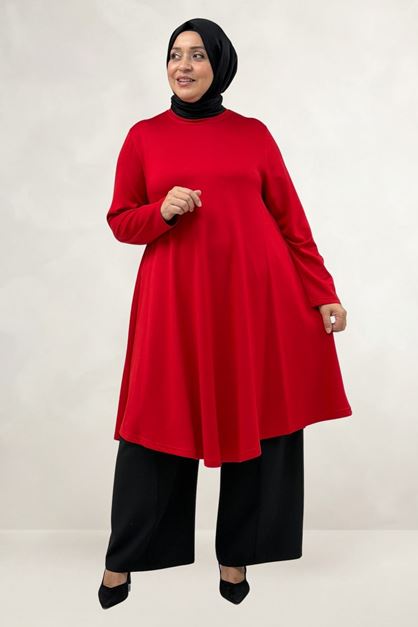 68090  Büyük Beden Modal Mevlana Tunik - Kırmızı