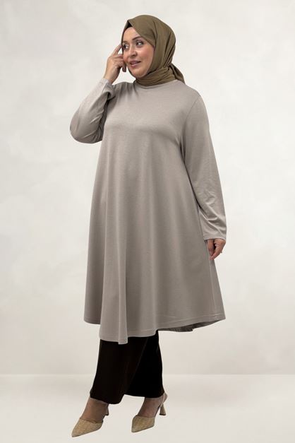 68090  Büyük Beden Modal Mevlana Tunik - Bej