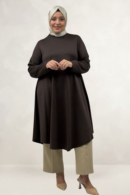 68090  Büyük Beden Modal Mevlana Tunik - Kahve