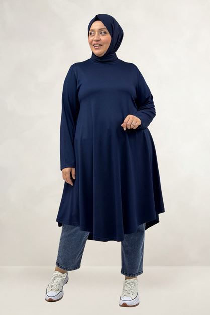 68090  Büyük Beden Modal Mevlana Tunik - Lacivert