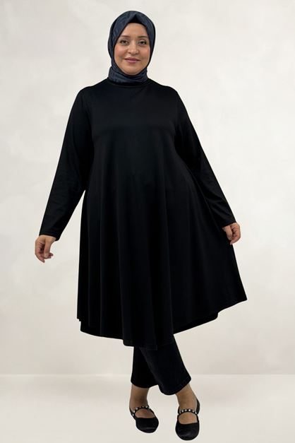 68090  Büyük Beden Modal Mevlana Tunik - Siyah