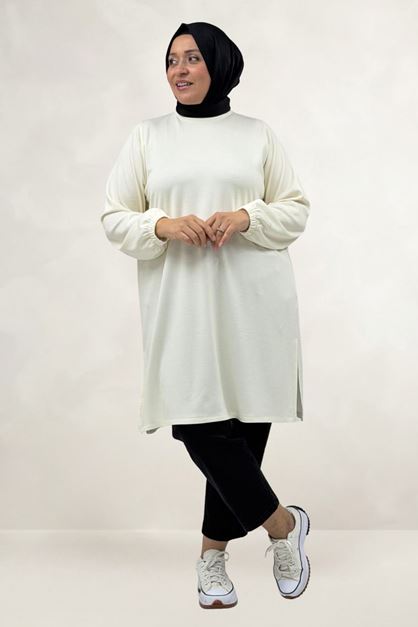 68080 Büyük Beden Basic Modal Tunik - Ekru