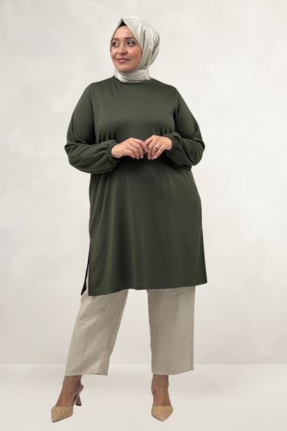68080 Büyük Beden Basic Modal Tunik - Haki