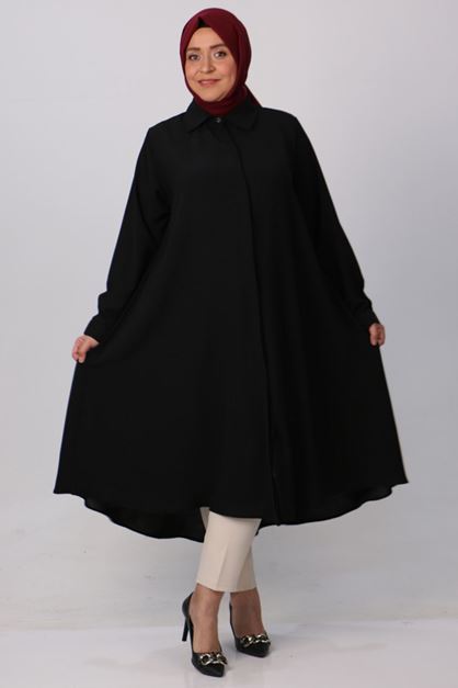 T-38038 Büyük Beden Mevlana Moskino Gömlek Tunik -Siyah 
