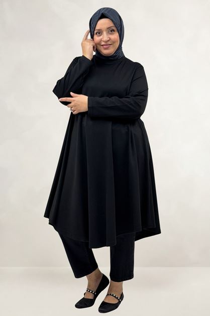 68090 Büyük Beden Modal Mevlana Tunik - Siyah