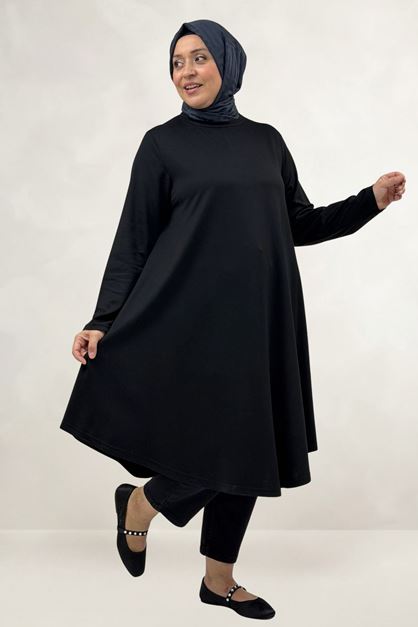 68090 Büyük Beden Modal Mevlana Tunik - Siyah