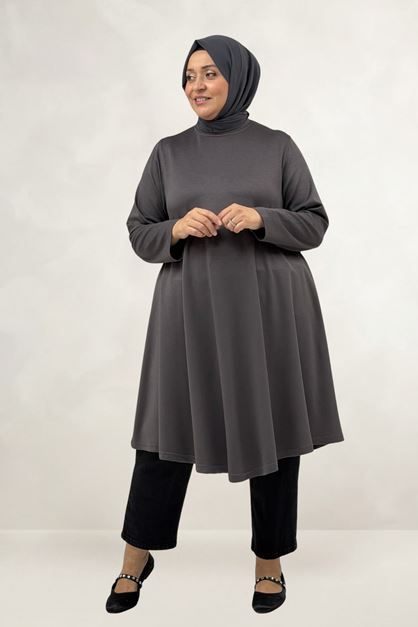 68090 Büyük Beden Modal Mevlana Tunik  - Antrasit