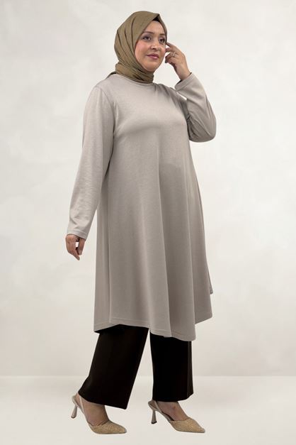 68090 Büyük Beden Modal Mevlana Tunik  - Bej