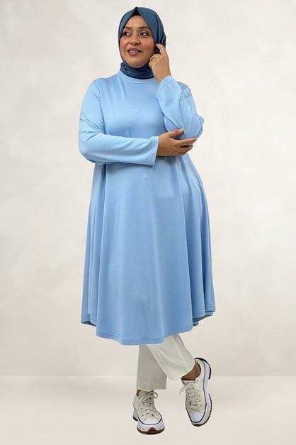 68090 Büyük Beden Modal Mevlana Tunik  - Bebe Mavi