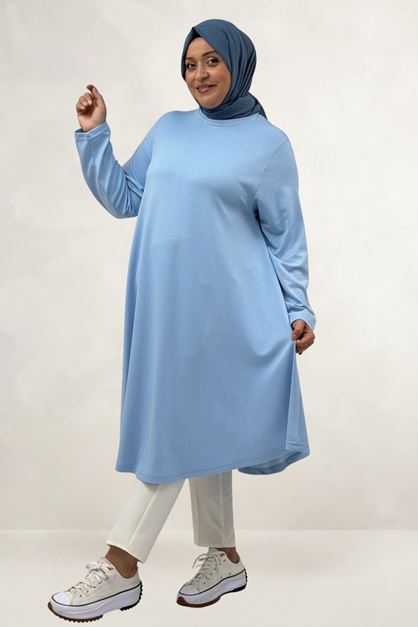 68090 Büyük Beden Modal Mevlana Tunik  - Bebe Mavi