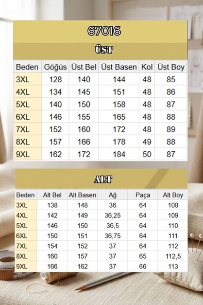 67016 Büyük Beden Kol Ve Etek Ucu Lastik Detaylı Müslin Pantolonlu Takım - İndigo