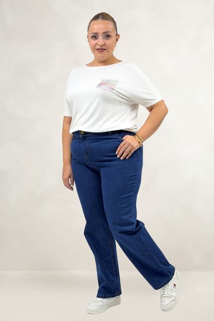 5053-1  Beli Yarı Lastikli Kot Pantolon - Mavi 