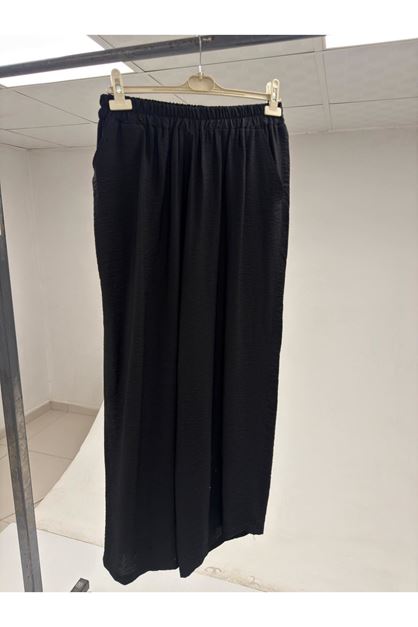 T-59208 Büyük Beden Beli Lastikli Pantolon - Siyah