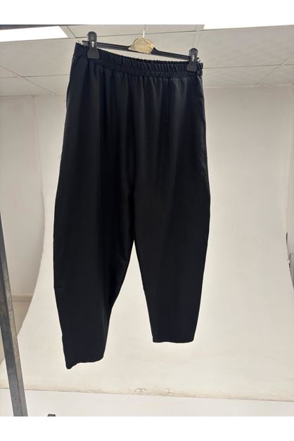 T-59207 Büyük Beden Beli Lastikli Pantolon - Siyah