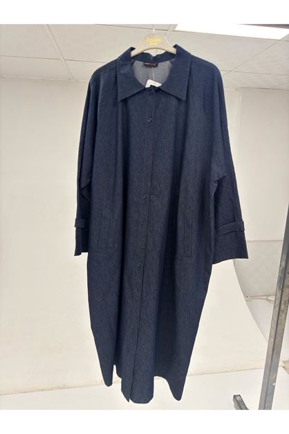 23041 Large Size Stone Printed Denim Jacket - Anthracite