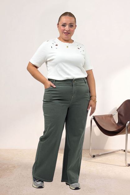 D-5051 Cep Detaylı Borupaça Gabardin Pantolon - Haki 