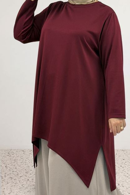 68106 Büyük Beden Eteği Oval Kesim Modal Tunik - Bordo