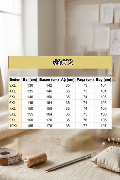69012 Büyük Beden Beli Lastikli Cepli Bol Paça Double Tensel Pantolon - İndigo