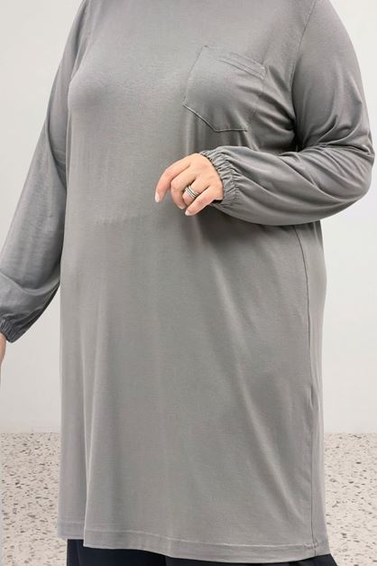 38014 Büyük Beden Basic Penye Tunik - Antrasit