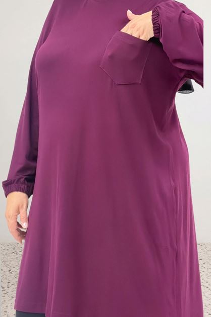 38014 Büyük Beden  Basic Penye Tunik - Bordo