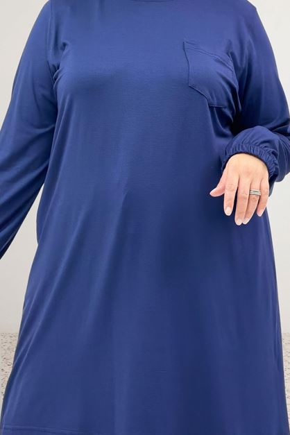 38014 Büyük Beden Basic Penye Tunik - Lacivert